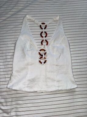 Kookai White Halter Camisole with Wooden Ring Front Detail